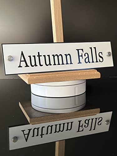House Numbers Plaques Name Plates for doors, gates or walls. White Aluminium House Name Sign Personalised, with black letters, and stainless steel stand-off fixings 28cm x 7cm