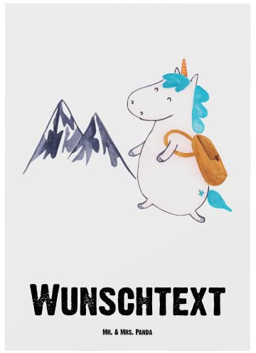 Mr. & Mrs. Panda Personalisierte Karte Einhorn Bergsteiger - Geschenke, Unicorn, Postkarte, Urlaub, Einhörner, Berge, individuelle, personalisiert, Reisen, mit Namen, postkarten