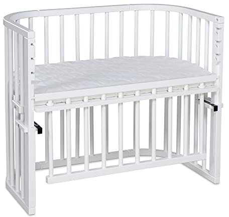 babybay Maxi Comfort Plus Beistellbett, weiß lackiert mit Matratze Classic Cotton Soft