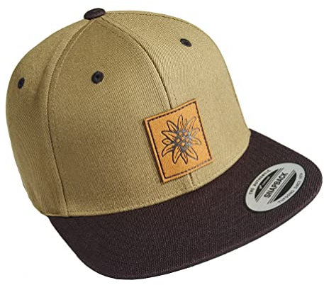 Baddery Outdoor Cap : Edelweiß (Leder-Patch) - Kappe Herren & Damen - Kletter Ausrüstung Wander Zubehör (Grün-Schwarz One Size)