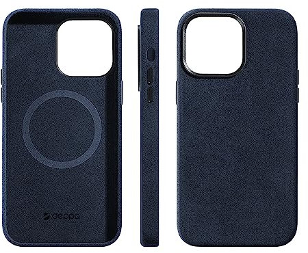Deppa Alcantara Case for iPhone 14 Pro Max (6.7 Inches) with Magsafe, Shockproof, Raised Camera Protection, Genuine Italian Alcantara, Premium Quality Cover (Blue-9041)