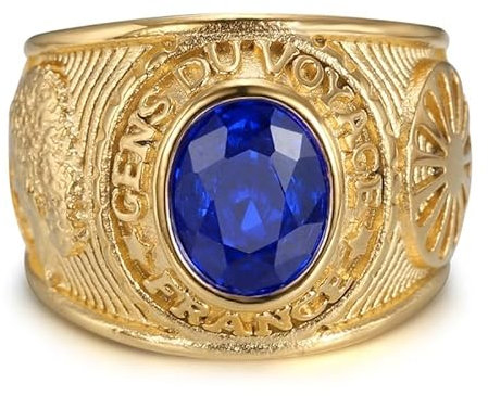 BOBIJOO Jewelry - Bague universitaire Gens du voyage France Gitan Acier inoxydable Or Bleu saphir - 66 (11 US)
