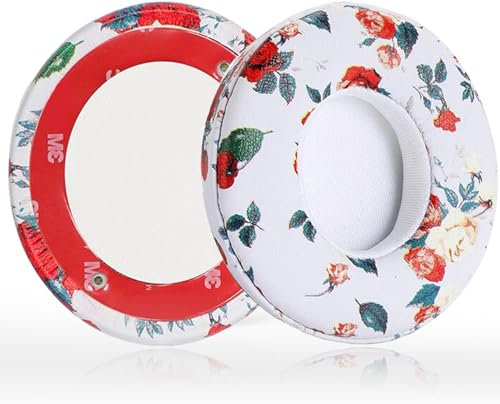 Solo3 - Cuscinetti di ricambio per cuffie On-Ear wireless Beats Solo 2 e Solo 3, in memory foam, con morbida pelle proteica (bianco floreale)