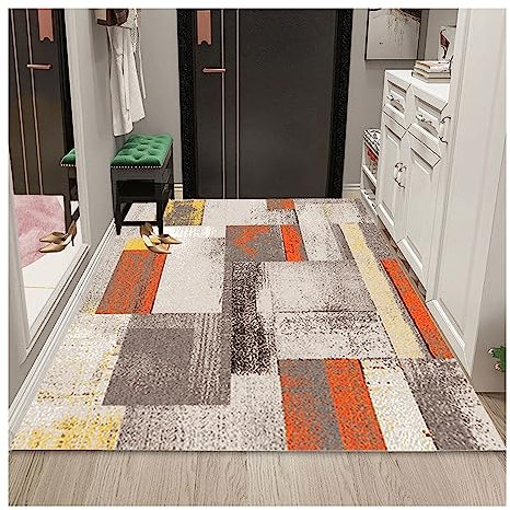 Siunwdiy Teppichläufer rutschfest Meterware Küche Braun,Gelb Teppich Läufer Flur Waschbar Flurläufer Lang Polyester Küchenläufer für Korridor Schlafzimmer, Anpassbar,Orange,40x100cm
