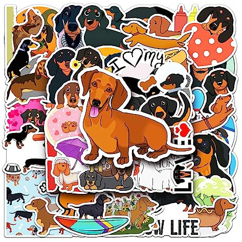 AUCEKO 50 Stück Dachshund Aufkleber Pack Wurst Hund Sticker Set wasserdichte Vinyl Sticker für Laptop Kinder Autos Motorrad Fahrrad Skateboard Gepäck Koffer Computer Aufkleber Graffiti Decal