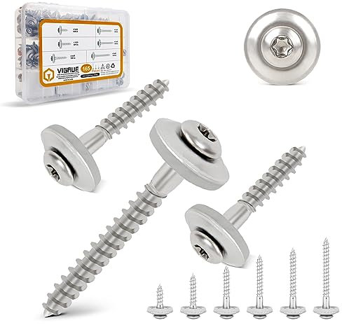 VIGRUE 330 Stück Spenglerschrauben mit Dichtscheibe, Holzschrauben Edelstahl Tellerkopfschrauben Edelstahl A2 Set, 4,5x20mm, 4,5x25mm, 4,5x30mm, 4,5x35mm, 4,5x40mm, 4,5x45mm