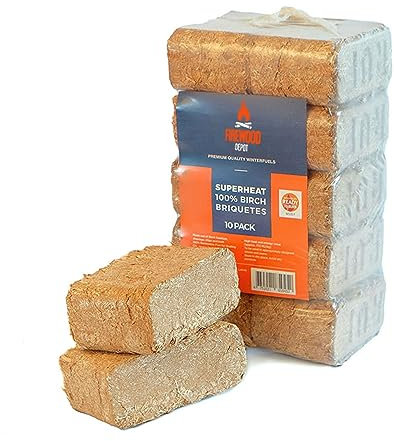Laeto Firewood Depot Kiln Dried Birch RUF Heat Briquette Blocks | Natural Fire Lighters, Fire Logs For Open Fire, Fire Starter Logs, Heat Logs For Fire Pit & Log Burner, Camp Fires - x30 Blocks