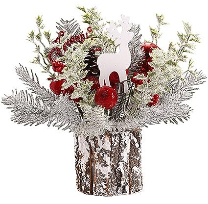 LEMCC 11,8-Zoll-Mini-Weihnachtsbaum mit Holzsockel, Künstlicher Weihnachtskiefer, Kleiner Tisch-Weihnachtsbaum, Beflockter Mini-Weihnachtsbaum Im Topf Als Weihnachtsdekoration, Partygeschenk(#1)