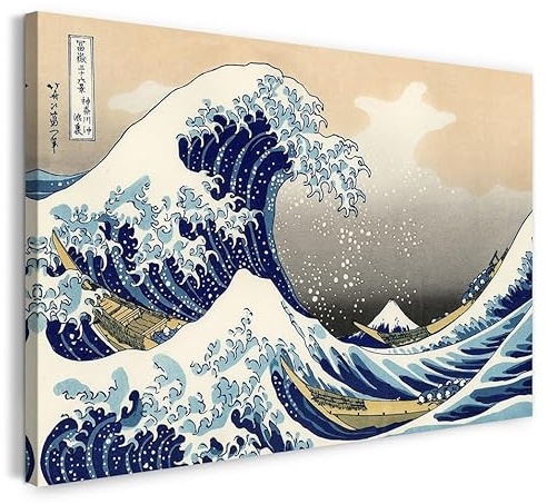 Leinwandbild (30x20cm) Katsushika Hokusai: Die Welle - Unter der Welle vor Kanagawa (Kanagawa Oki Nami Ura), auch bekannt als Die Große Welle, aus der Serie Sechsunddreißig Ansichten des Bergs Fu..