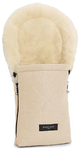 WERNER CHRIST BABY, Lammfell-Fußsack OSLO für Babywanne – Winterfußsack aus medizinischem Fell (ab 0 bis 6 Monate) für Tragetasche, Babyschale, Kinderwagen, in Cloud (beige)