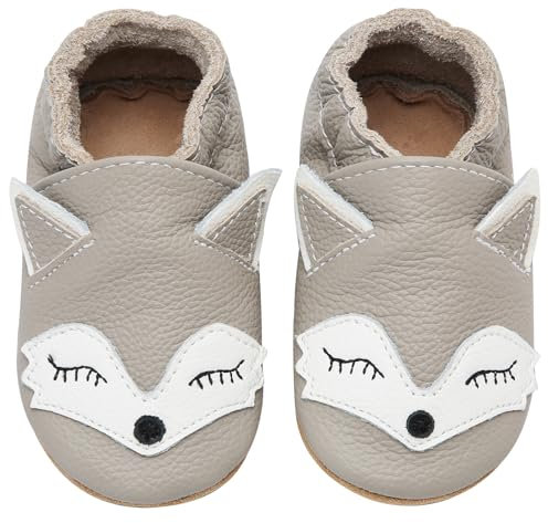 IceUnicorn Krabbelschuhe Baby Lauflernschuhe Jungen Weiche Leder Babyschuhe Kleinkind Lederschuhe mädchen Babyhausschuhe(GrayFuchs,6-12)