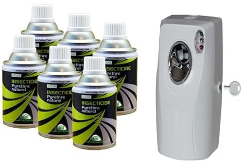 Insecticide Au Pyrèthre Naturel, Aérosols 6x250ml avec Diffuseur Automatique, Anti Mouches, Moucherons, Moustiques, Mites, Punaises de Lit