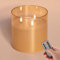 Eywamage 3 Wick Gold Glass Flameless Candle with Remote, Large Flickering LED Pillar Candle Φ 6” H 6