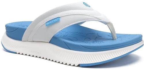 ONCAI Orthopädische Flip Flops Damen mit Arch Support Damen Orthotische Erholung Sandalen Komfortable Plantar Fasciitis Slip On Walking Sandale für Womans Indoor Outdoot Casual Sommer BlauWeiß 40.5