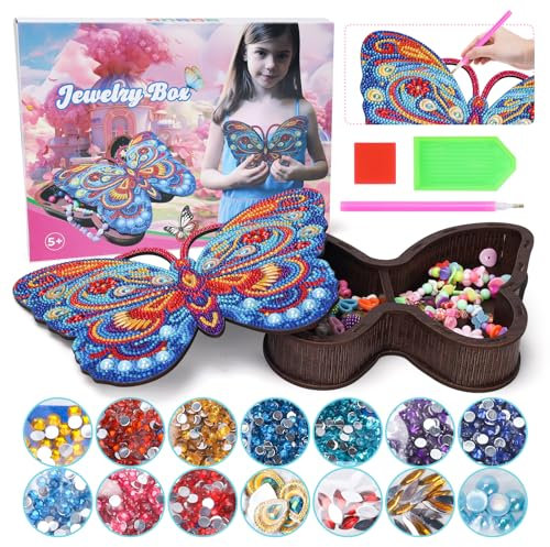 Appoft Geschenk Mädchen 5 6 7 8 9 Jahre: Basteln Mädchen 6-7-8-9-10-12 Jahre Geschenke Geburtstag Schmetterling Schmuckkästchen für Kinder Bastelset Spielzeug ab 5-12 Jahren Mädchen Diamant Painting