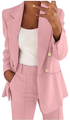 AMDOLE 2024 Tailleur Femmes Chic Et Elegant Pure Color Bouton Lâche Casual Printemps Automne Manteau Top Slim Fit Formel Bureau Travail Veste