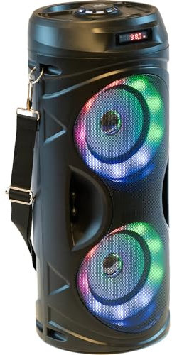 Party Light & Sound - Teen-Vibe - Baffle sur Batterie avec woofers Lumineux - Bluetooth, USB, MicroSD, Jack 6,35mm, TWS - Lanière Transport - Noir