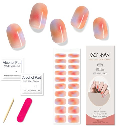 Boloshine 20 Pcs Nagelfolie Selbstklebend, Full Warps UV Gel Strips Gelnägel zum Aufkleben, Halbgehärtete Gel Nagellack Aufkleber, Wasserdicht Nagelsticker für Frauen Mädchen, Warmes Tageslichtfließen