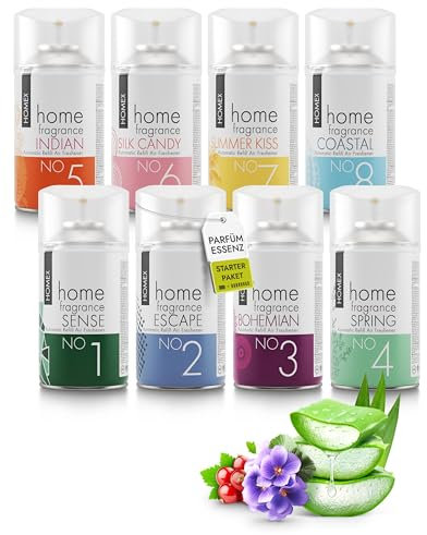 Roselive HOMEX Raumduft Nachfüller kompatibel mit Airwick, Glade etc. raumspray - Lufterfrischer Nachfüllflasche für Duftspender in Wohnung, WC, Bad - Raumdüfte gegen Geruch (8er-Pack, Starter Set)