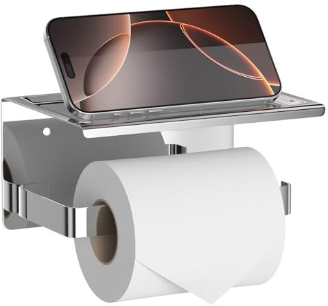 HITSLAM Toilettenpapierhalter Ohne Bohren Chrom, Edelstahl Klopapierhalter mit Ablage, Selbstklebend Klorollenhalter Wandmontage, wc Papier Halterung Rollenhalter für Badzimmer Badaccessoires