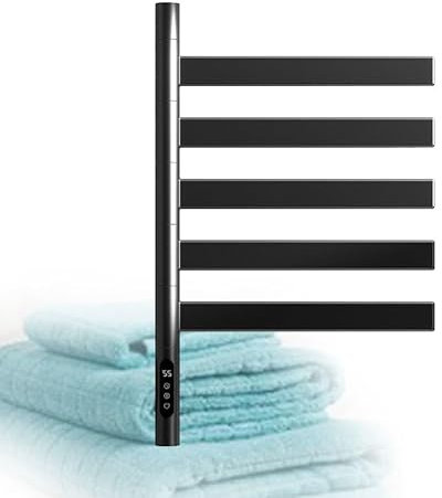 Scaldasalviette Wifi Portasciugamani Elettrico Con Rotazione Di 180°, Scaldasalviette In Acciaio Inox 5 Barre Con Timer Incorporato Per Scaldabagno Portasciugamani Riscaldato Elettrico,Black