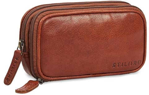 STILORD 'Fiore' Leder Federmappe Vintage mit Reißverschluss Stiftemappe Federmäppchen Etui Schule Uni Echtleder Kosmetiktasche für Damen und Herren, Farbe:maraska - braun