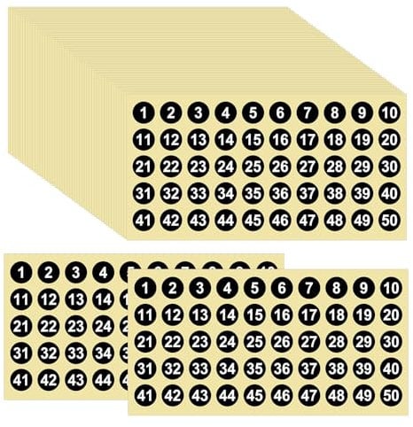 50 Sheets 1 to 50 Number Stickers Self Adhesive Small Number Stickers, Stickers Consecutive Number Stickers Black Vinyl Number Labels, 0.4inch Round Decal for Inventory Classification Storage Boxes