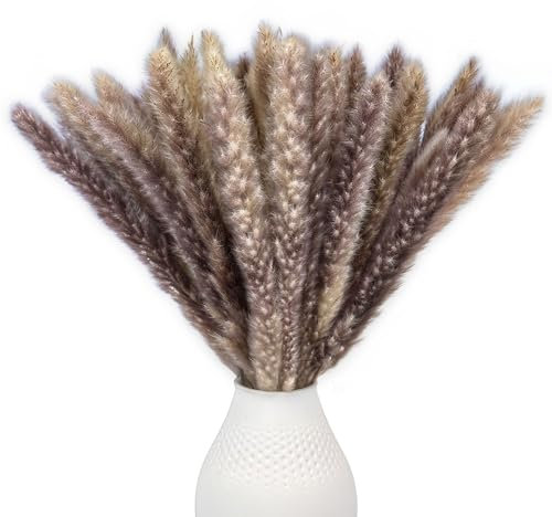Pampasgras Braun Groß und Klein | Trockenblumen Deko braun getrocknet für Wohnzimmer & Flur | Boho Trockenblumenstrauß | Getrocknete Gräser, Kunstblumen & Pampas für Vase | Aesthetic Braune Deko