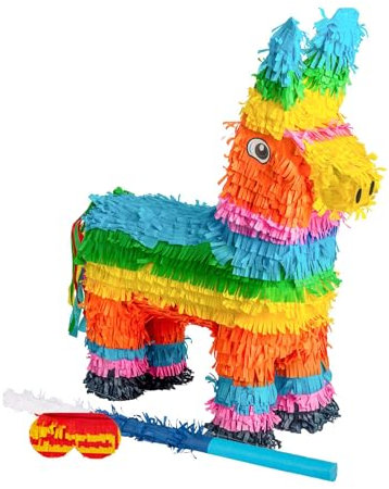 Fax Potato Donkey Pinata, Stick and Blindfold Set - 3pc - Blue Stick - Fill Your Own Kids Large Party Accessory Decoration - W40cm x D13cm x H55cm