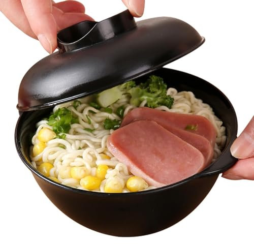 Generic Mikrowellengeeignete Ramen-Nudelschüsseln - Instant-Nudelschale mit Deckel - 250 ml, Schwarz, Modern, Polypropylen, Nudelschale, König