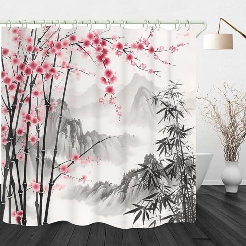 TACOKI Rideau de Douche Sakura Rose, Rideau de Douche 120x200 Anti Moisissure Rideau Baignoire Exotique Rideau Douche Polyester Shower Curtain 3D Rideaux Salle de Bain avec 8 Crochets 464z