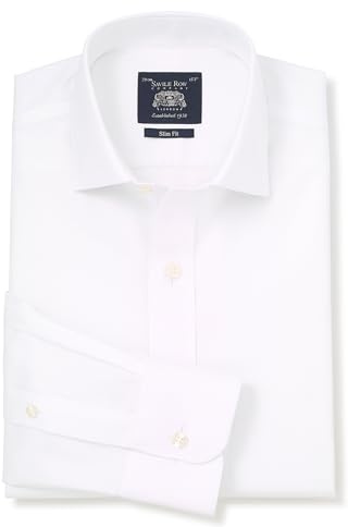 THE SAVILE ROW COMPANY LONDON Men's Slim Fit Cotton Twill Non-Iron Formal Shirt - Single Cuff - White - 16.5 Collar - Standard Sleeve