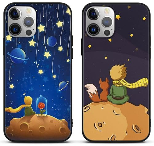 2 Pièces Coque pour Apple iPhone 15 6.1, TPU Etui en Silicone avec The Little Prince Motif Mignon Animé Animaux, Cartoon Renard Fleur Rose Dessin Bumper Housse Antichoc Protection Case Cover, 03