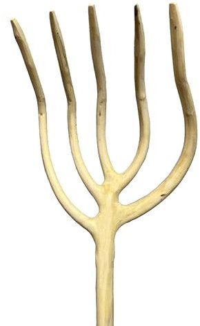 Horca de Madera Almez de 5 Púas – Herramienta de Jardinería, Agricultura, hornamental, decoración. 150cm Larga.