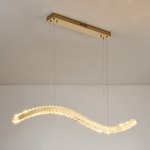Jadssox Lampada a sospensione per sala da pranzo Lampada a isola per cucina, Lampada a sospensione moderna a LED Lampada a sospensione dimmerabile, Bar Caffetteria Lampadari sospesi in cristallo dorat
