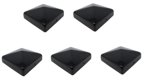 h2i Pfostenkappe | Stahl Schwarz pulverbeschichtet | 91 x 91 mm | 5 Stück | Abdeckkappe für Garten Holz-Pfosten Pfostenträger & Zaunpfosten in Pyramidenform | Wetterschutz für Holz-Balken