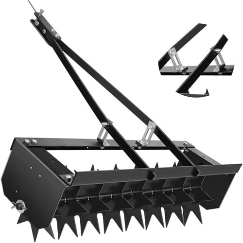 PLOTSAGE 32 Tow Behind Spike Aerator, Tractor Lawn Aerator with 8 Steel Spike Discs, Aerator Lawn Tool, Soil Mower Hitch, for Lawn, Farm, Planting,Black