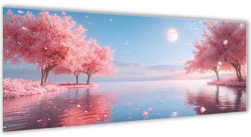 Diamond Painting 90x40cm, Diamant Painting Fleurs Cerisier Peinture Diamant Adulte Artisanat, Tableau en Perles à Coller Bricolage Adulte Cristal Art pour Murale DéCoration, Cadeau Homme Mer WQ-606