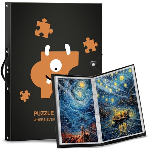 Demine Puzzle Storage Folder for 1000 Pieces – Portable Jigsaw Puzzles Organizer Binder Fits Up to 40 Puzzles, 20 HD Film Pockets, Handle Design Puzzle Keeper for Adults and Kids
