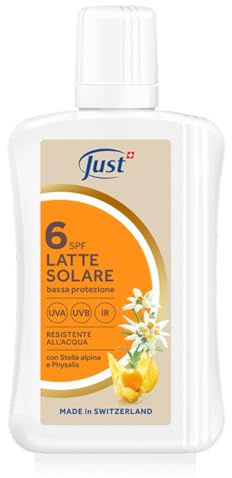 Just Sonnenmilch LSF 6, niedriger UVA/UVB/IR, mit Edelweiß und Physalis, wasserfest, Made in Switzerland