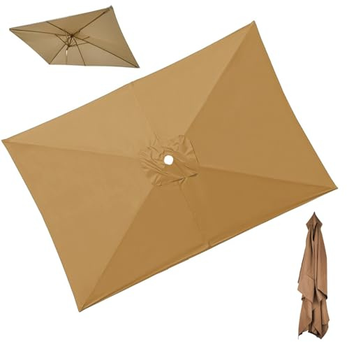 Ricambio Telo Ombrellone da Giardino 3 x 2 m Ombrello Rettangolare di Ricambio per 6 Bracci, Copertura Superiore per Ombrellone da Esterno(Khaki)