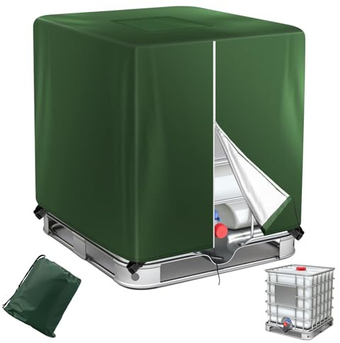 Neuytiky 420D IBC Container Abdeckung,IBC Wassertank Abdeckung 1000L,IBC Tank Container Cover,Abdeckplane für Wassertank 1000L,Wetterfest & Staubdicht (Grün)