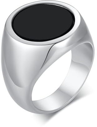 Bishilin Männer Ringe Edelstahl Silber, Herren Ring Personalisiert 13MM mit Acryllack Rund Siegelring Freundschaftsring Gothic Ringe Nickelfrei Gr.65 (20.7)