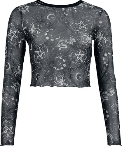 Jawbreaker Tarot Deck Long Sleeve Mesh Top Frauen Langarmshirt schwarz/weiß