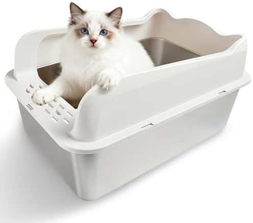 XXL Lettiiera per Gatti, Grande Toilette per Gatti 50 * 35 * 25 cm Senza Odori, Antiruggine, Superficie Liscia Antiaderente, Lettiiera per Gatti in Acciaio Inox Capacità per una Pulizia Facile