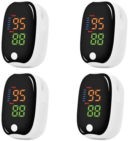 Pulse Oximeter Finger Clip, Portable SpO₂ & Heart Rate Monitor for Sports and Fitness, OLED Display with Batteries and Lanyard (black, 4 PCS)