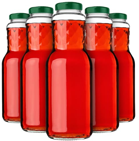 KADAX Botellas de cristal de 1 l, 5 unidades, botellas de zumo con tapón de rosca fi53 mm, botellas vacías para conservas y relleno, botellas para zumo, botella de boca ancha (verde)