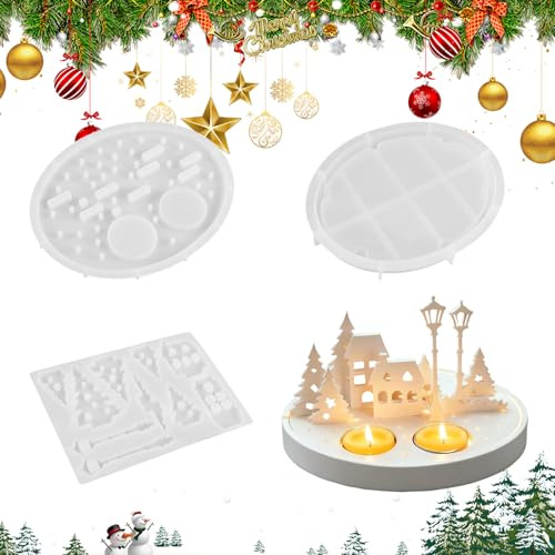 3 Stück Silikonformen Gießformen Weihnachten, Silikonform Weihnachten, Silik0nformen Gießformen Häuser Baum, Gießf0rmen Silikon W-eihnachten, 3D Silikonf0rmen Gießf0rmens Häuser, für DIY Handwerk