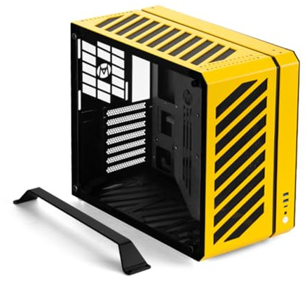 Mechanic Master C34Pro Compact Desktop PC Case with Carry Handle | 360mm AIO Support, ATX/E-ATX (27cm Width), Long GPU Compatibility, Modular Design & Switchable 5-Slot Mode (Vitality Yellow)