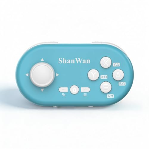 ShanWan Mini Gamepad Bluetooth, Controller Portatile per Switch 2/OLED, PC, iOS,Anki,Android, Joystick Effetto Hall Anti-Drift, Giroscopio 6 Assi, Turbo, Macro Personalizzabile (blu)